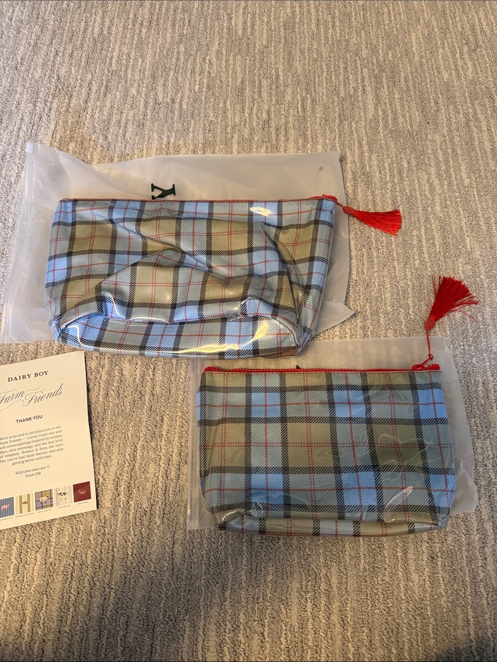 Dairy Boy Plaid Cosmetic Bag - Light Blue/Tan - Picture 2 of 8